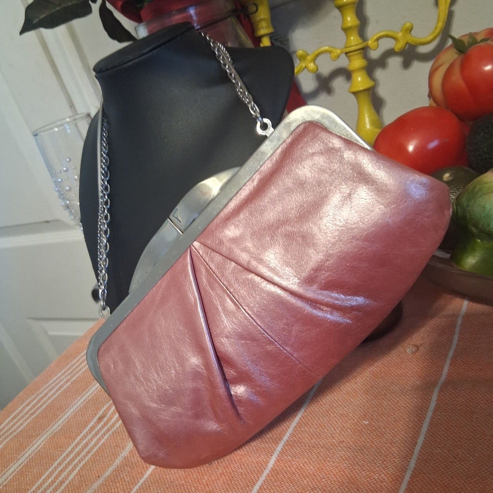 HOBO Pink Leather Clutch with Silver Chain - Picture 9 of 10